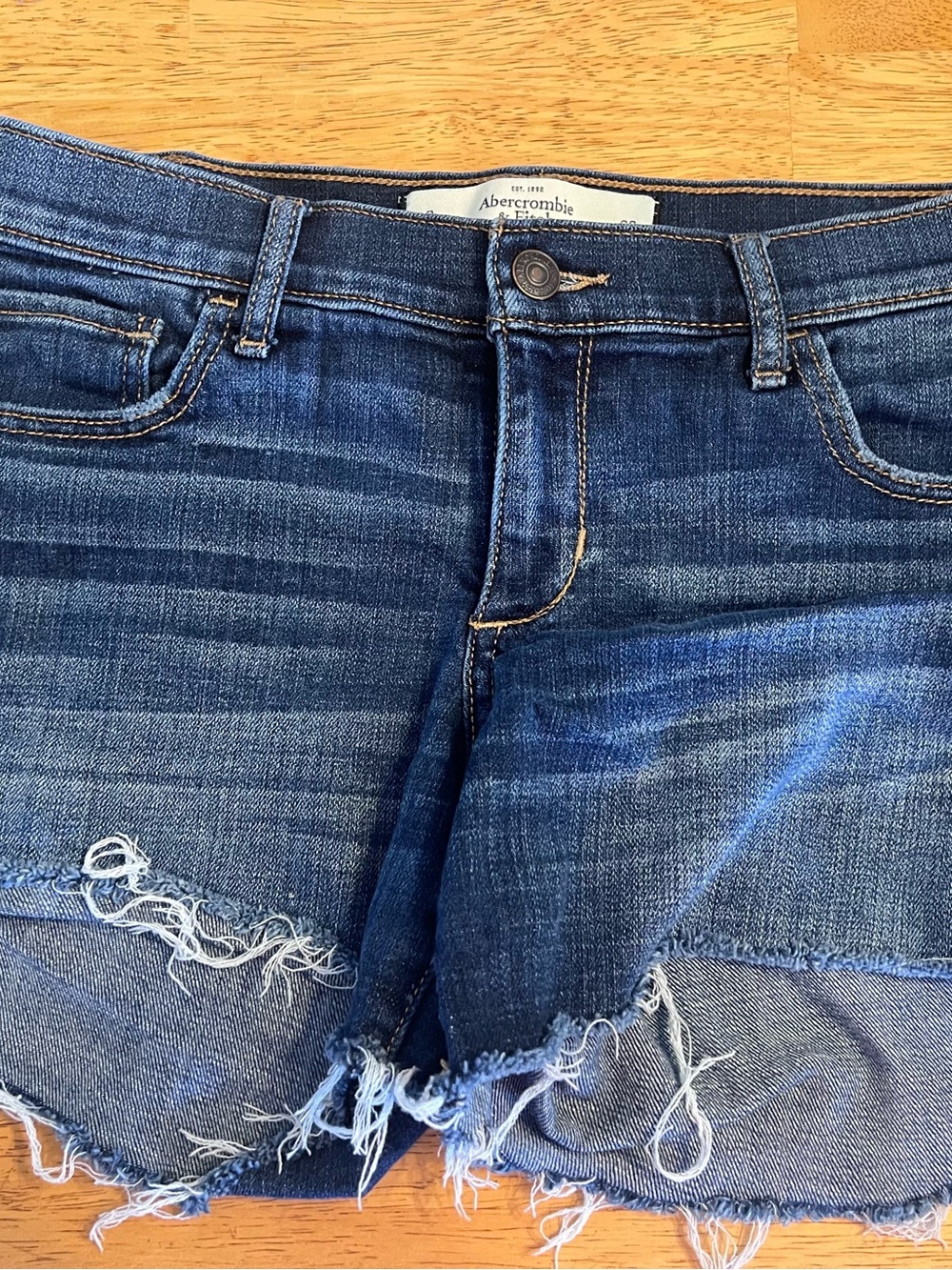 Abercrombie & Fitch Dark Blue Distressed Denim Cutoff Shorts